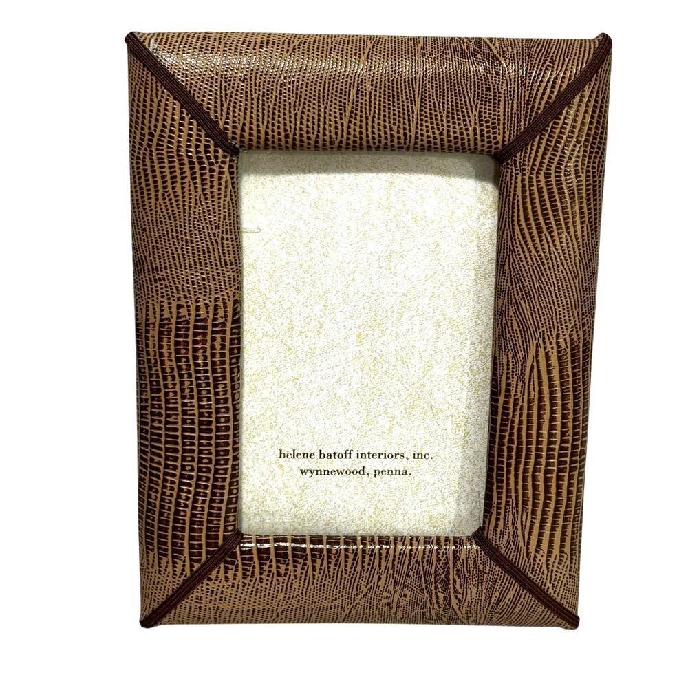 Helene Batoff Interiors free standing photo frame brown textured leather